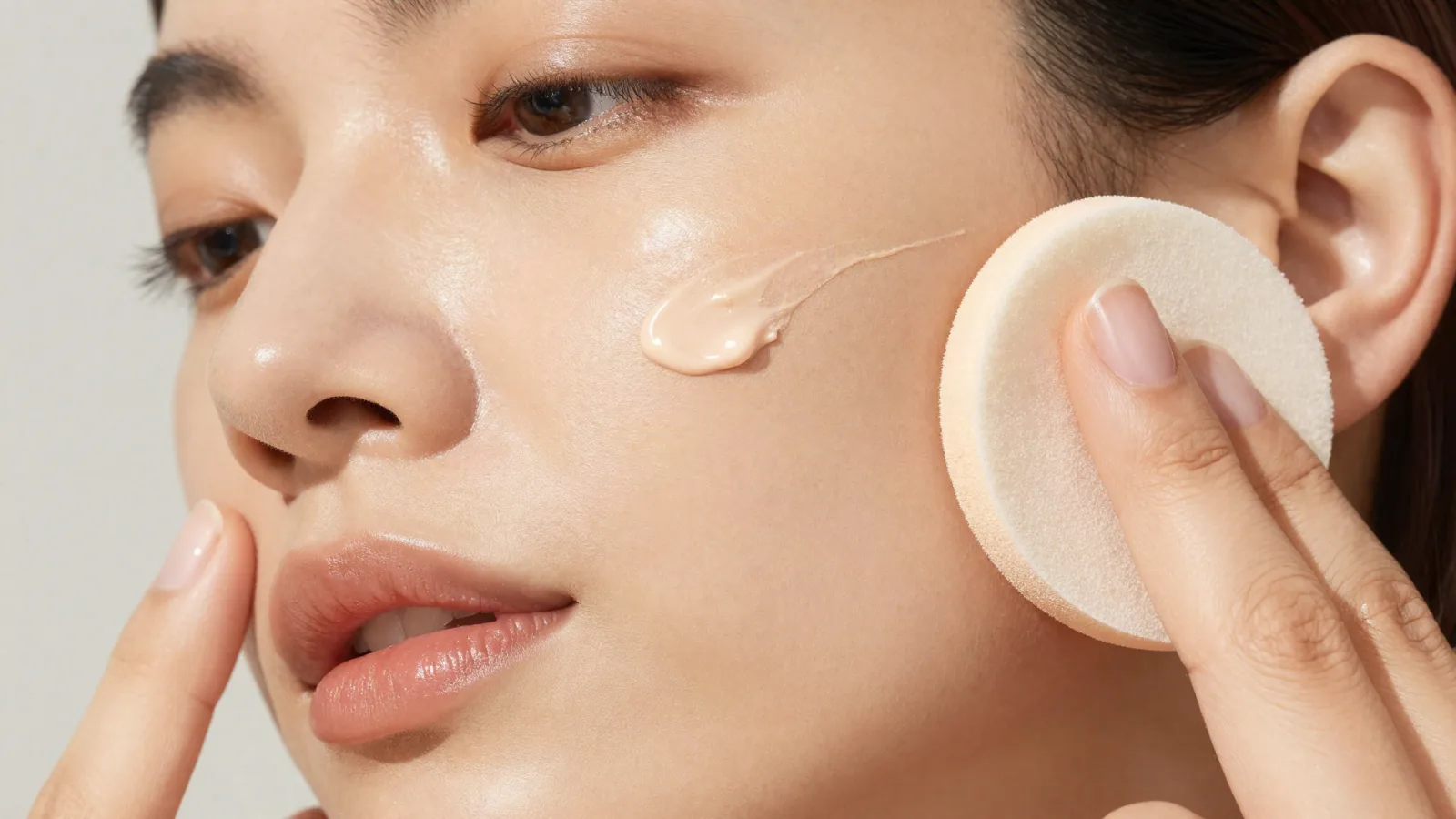 Application d’un fond de teint très léger sur une peau préparée et confortable